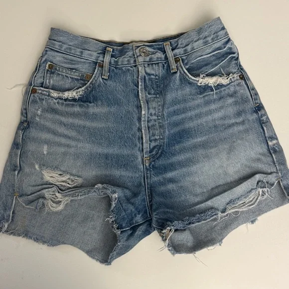 Agolde Dee High Rise Light Blue Distressed Jean Shorts Size 26 - Picture 1 of 7